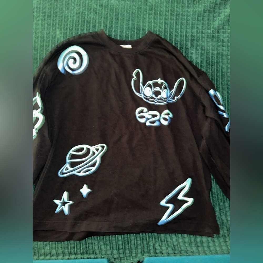 Disney Black and Blue Cosmic Sweatshirt with Stitch Graphics